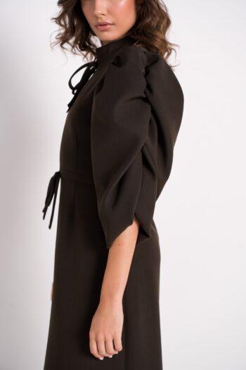 Zoom Puffärmel Kleid Flavie Schokolade, sorgfältiges Nähdetail