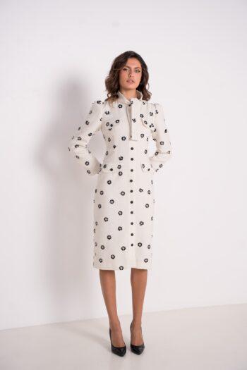 Robe ivoire fleurs manches longues ÉCAILLE PARIS style chic
