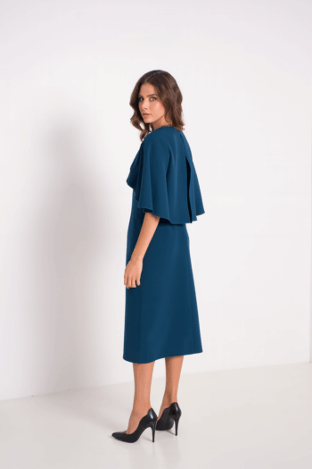 robe florilège bleue avec cape vue de profil