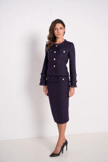 veste jupe bouclette violette vue complète mannequin ÉCAILLE Paris