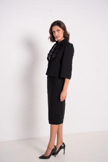 Féerie jacket and skirt in black crepe - side view