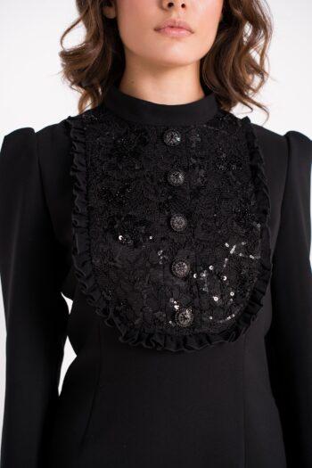 Plastron dentelle noire brodée de sequins – détail