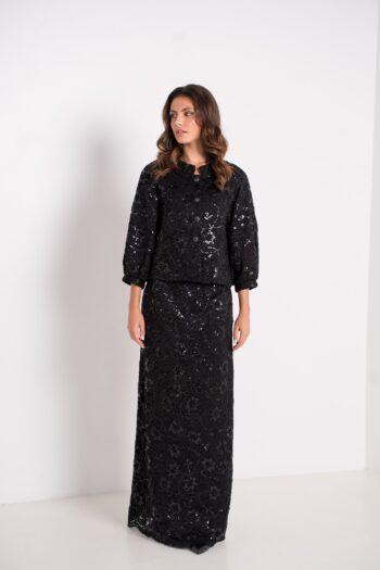 Veste et jupe Fleuriane en dentelle perlée noire