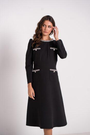 Farah black crepe dress - three-quarter view