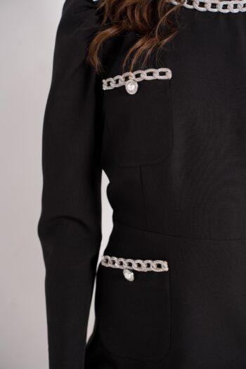 Jewel braid detail and pockets on the Farah crepe dress