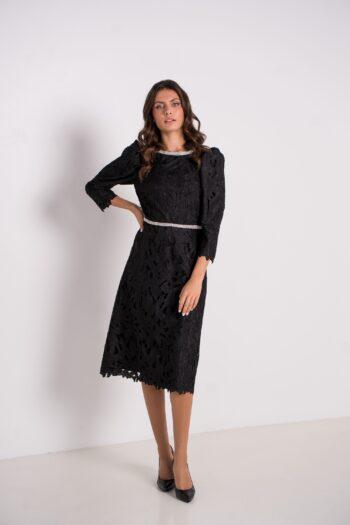 Robe Femina en guipure noire et satin duchesse - vue de face