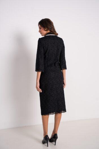 Chaqueta y falda festivas de guipur negro, vista trasera