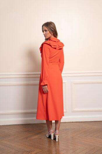 robe orange col volant vue dos détails volants épaules