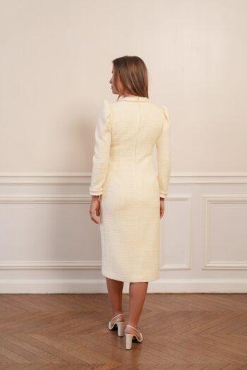 robe bouclette jaune chic dos ajusté