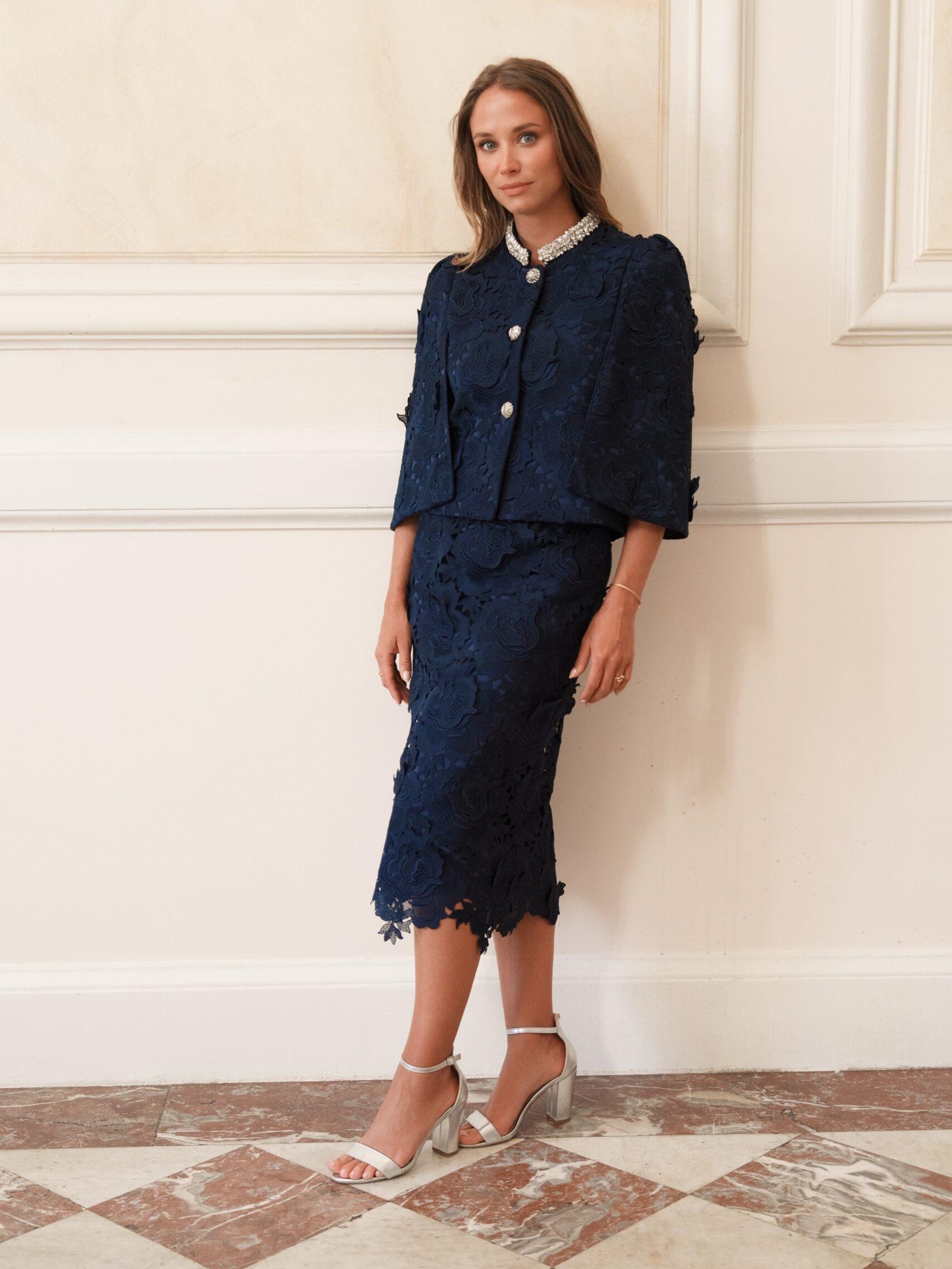veste Glorielle et jupe assortie en guipure couture