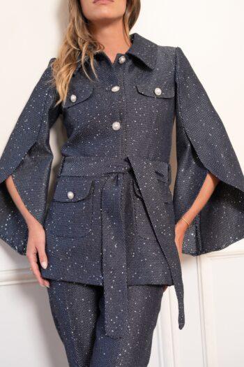 Couture evening set with cape sleeves