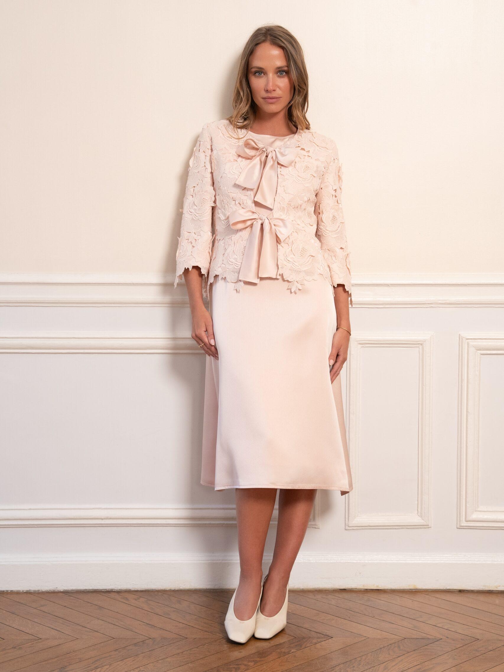 Veste Guillemette en guipure – veste guipure rose élégante