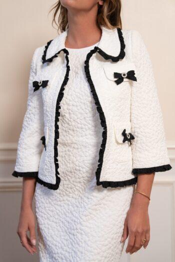 Veste Gigi femme élégante en jacquard texturé avec poches à nœuds