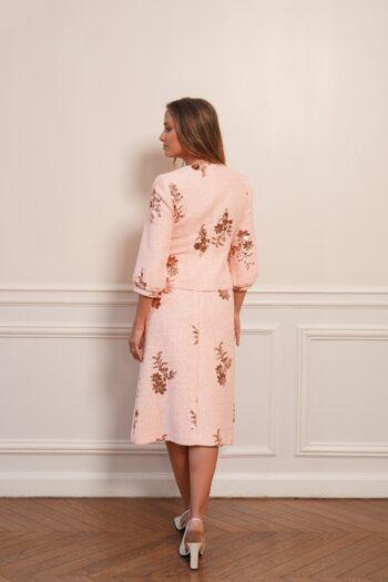 dos veste Galia rose en bouclette rebrodée