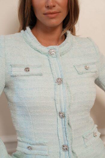 veste bouclette femme détail face boutons bijoux