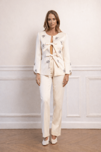 Gaya ivory ceremony jacket and pants set for women by Ecaille Paris
