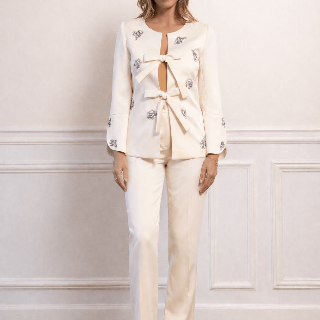 Gaya ivory ceremony jacket and pants set for women by Ecaille Paris