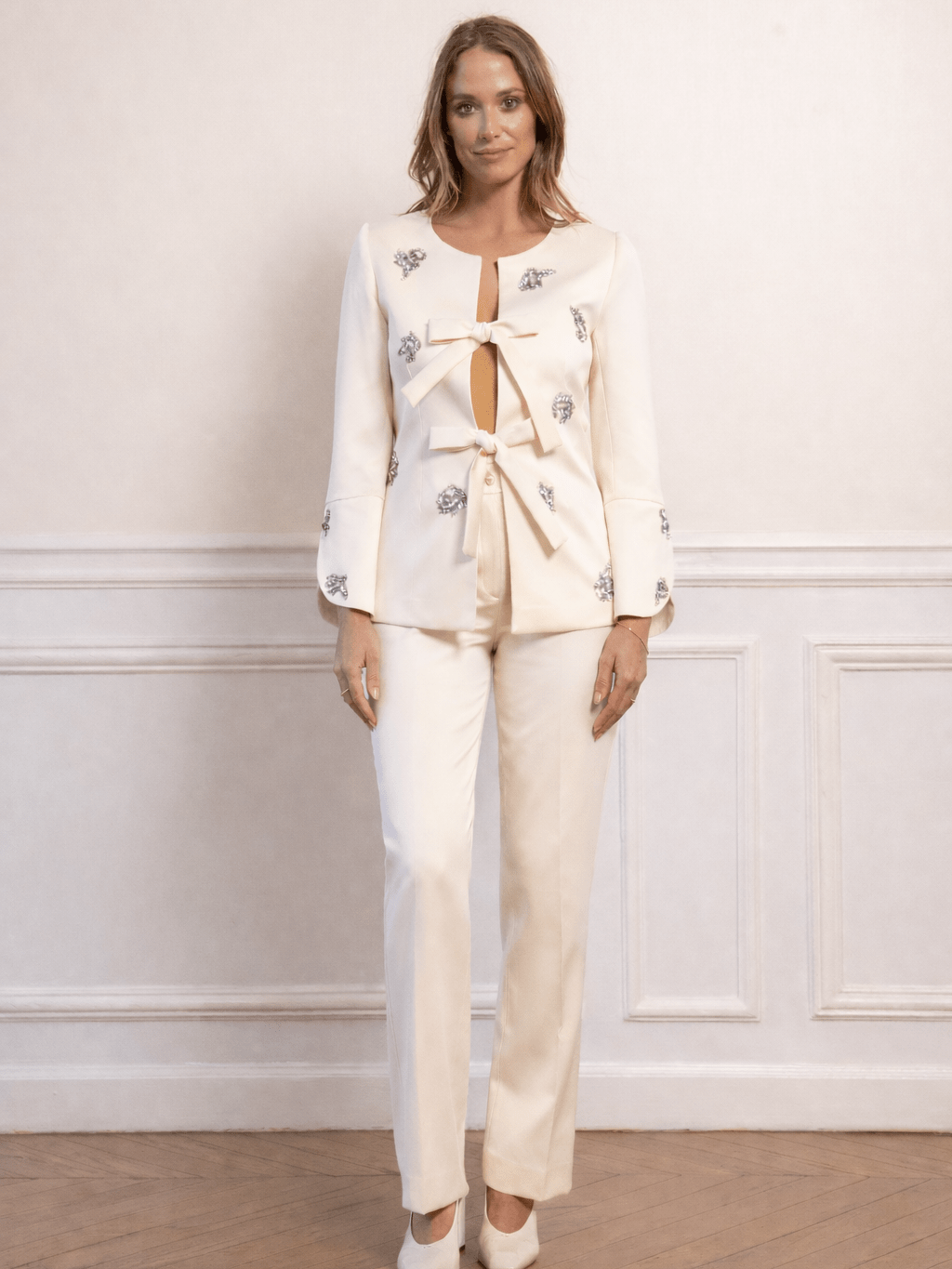 Gaya ivory ceremony jacket and pants set for women by Ecaille Paris